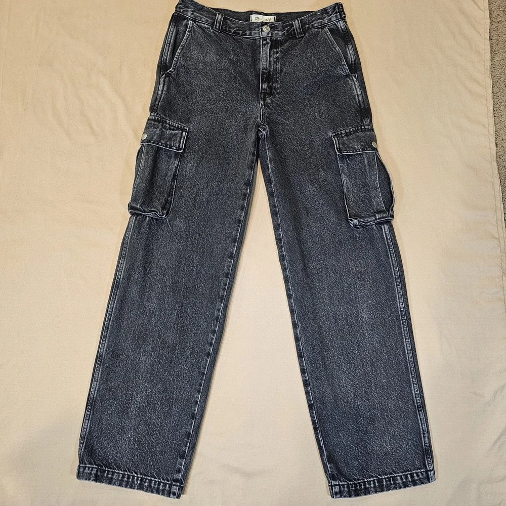 Madewell Womens Low Slung Straight Cargo Jeans Ranney Wash Snap Pockets‎ Size 26